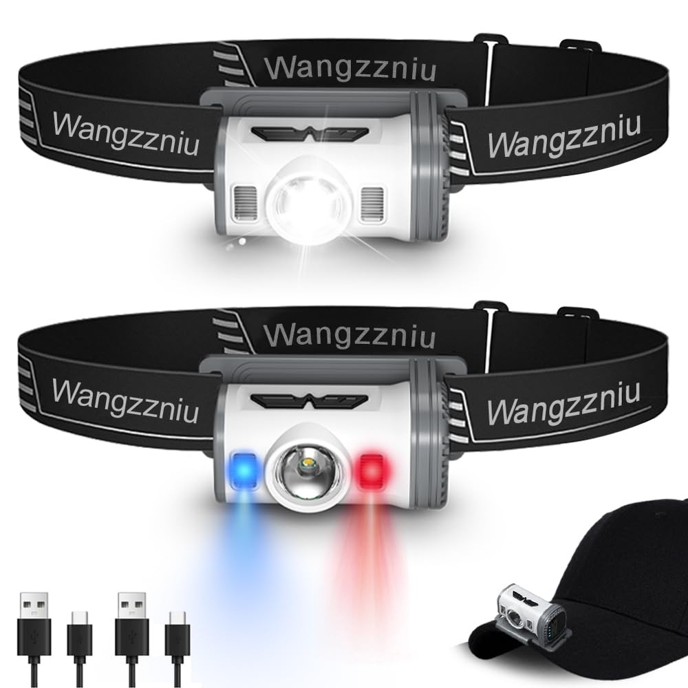 LED Headlamp Rechargeable Type-C, 2 Pack Super Bright Head Lamps, 8 Modes Cli...