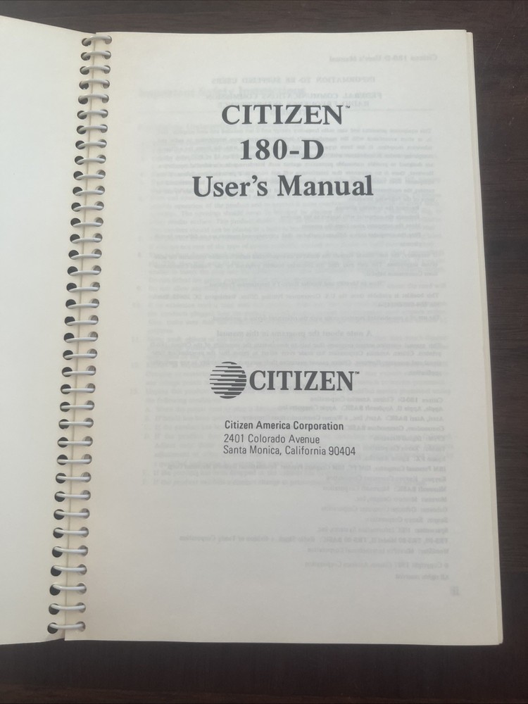 Citizen 180-D Printer - Manual / Users Guide / Instructions Book