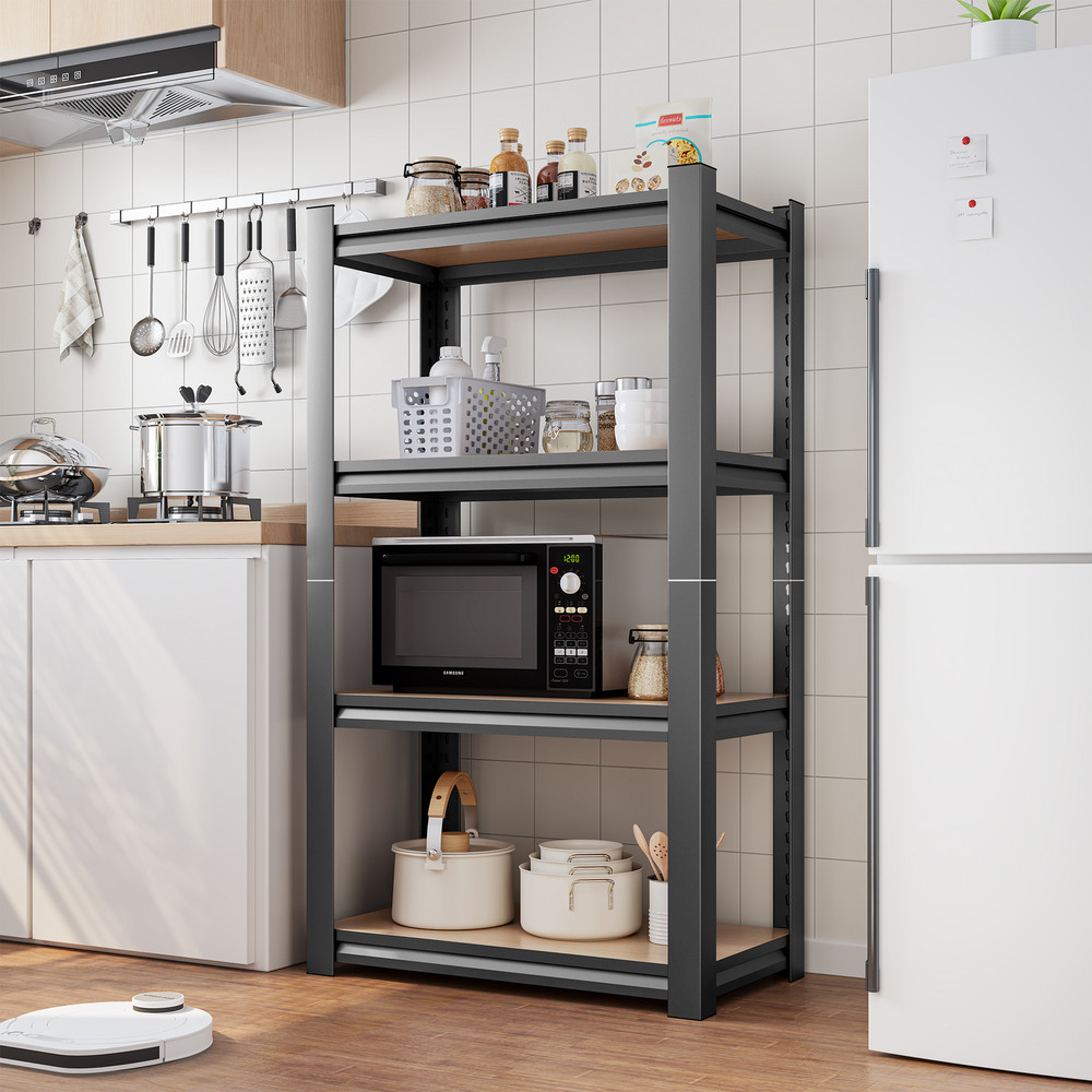 4-Layer Storage Rack, Adjustable Height Wooden Shelf