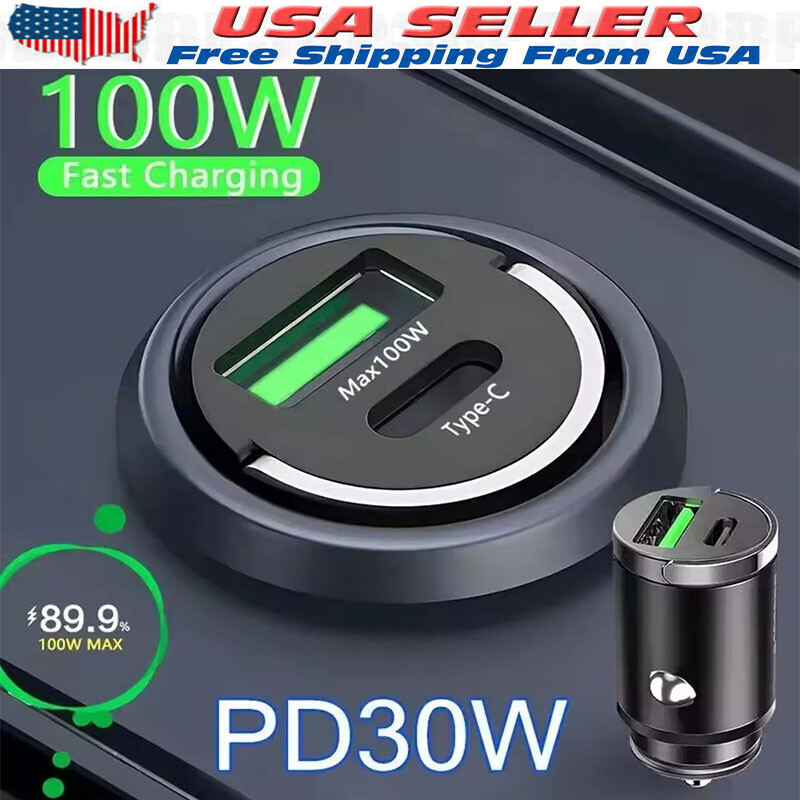 100W Super Fast Phone Car Charger Adapter USB Type C For iPhone Samsung Android