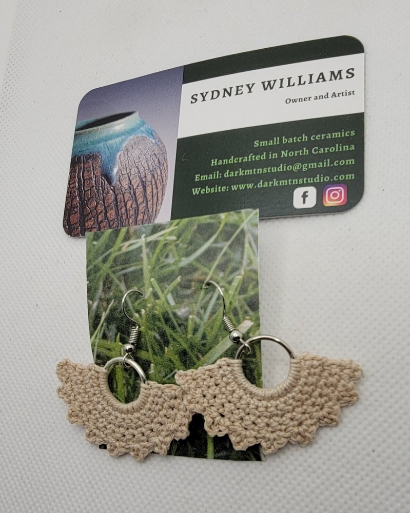 Handmade Crocheted Beige Silver Tone Earrings