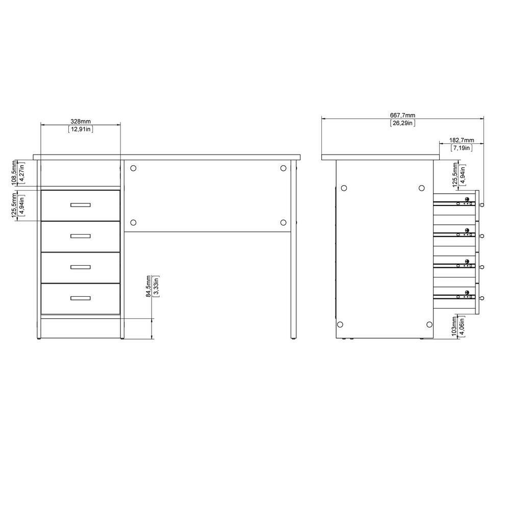 44 in. Rectangular White 4 Drawer Writing Desk with Built-In Storage NEW