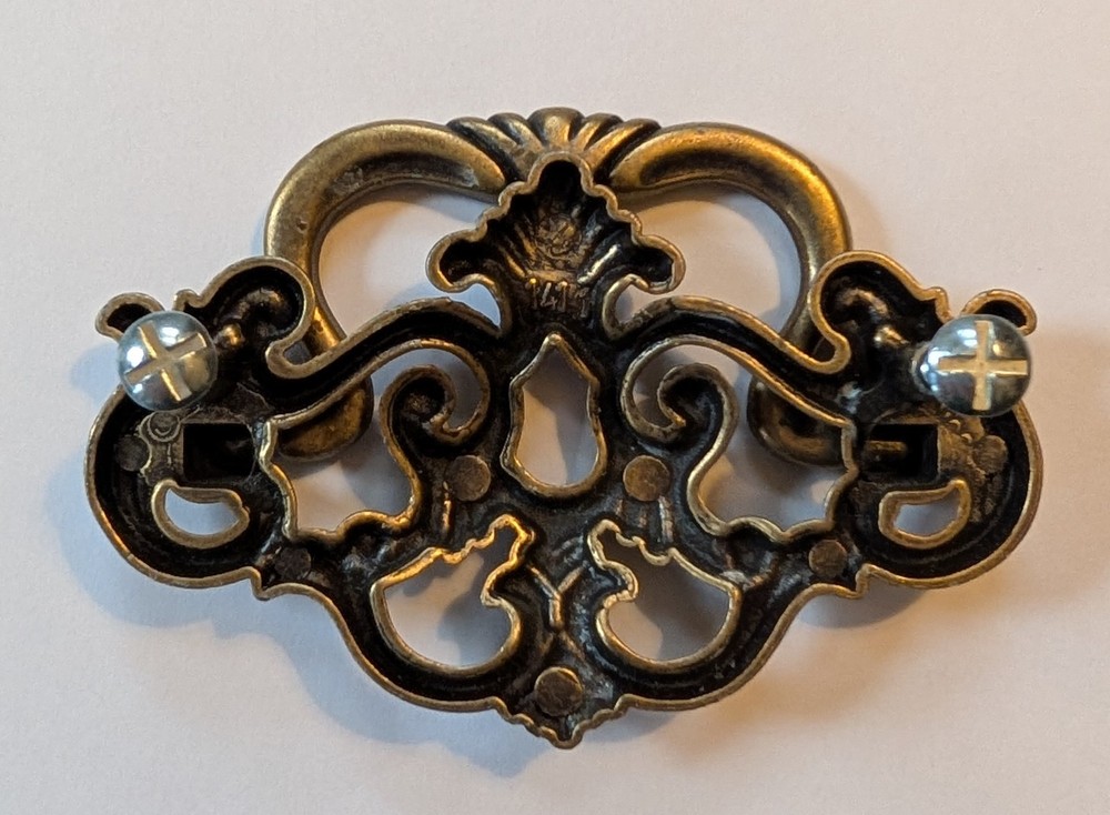 5 VTG BRASS 4" DROP BAIL DRAWER PULLS 1995 WITH ⅝" SCREWS