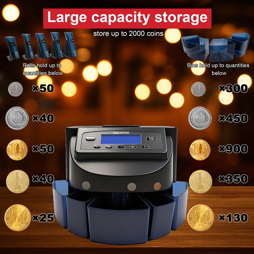 USD Coin Counter Machine, Professional Coin Sorter and Wrapper Roller Machine