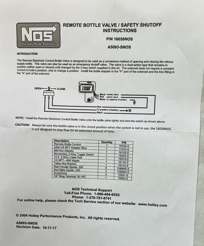 NOS 16057NOS Nitrous Bottle Remote Opener