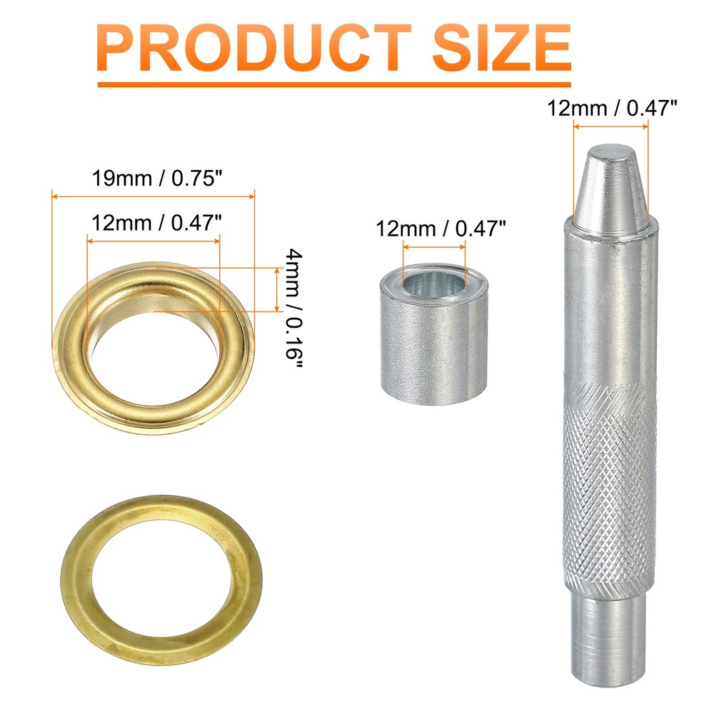 20Set Grommets Eyelets Kit 12mm Copper Eyelets with Setting Tool Gold
