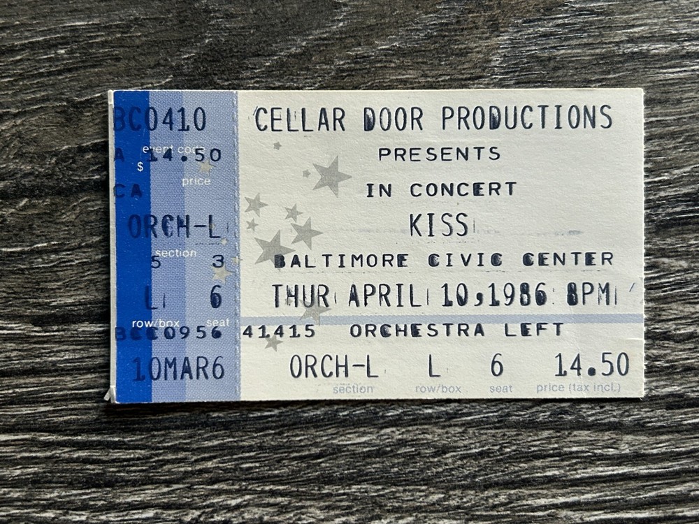 KISS TICKET STUB Baltimore Maryland 1986 Asylum Concert Tour Vintage Kiss Carr