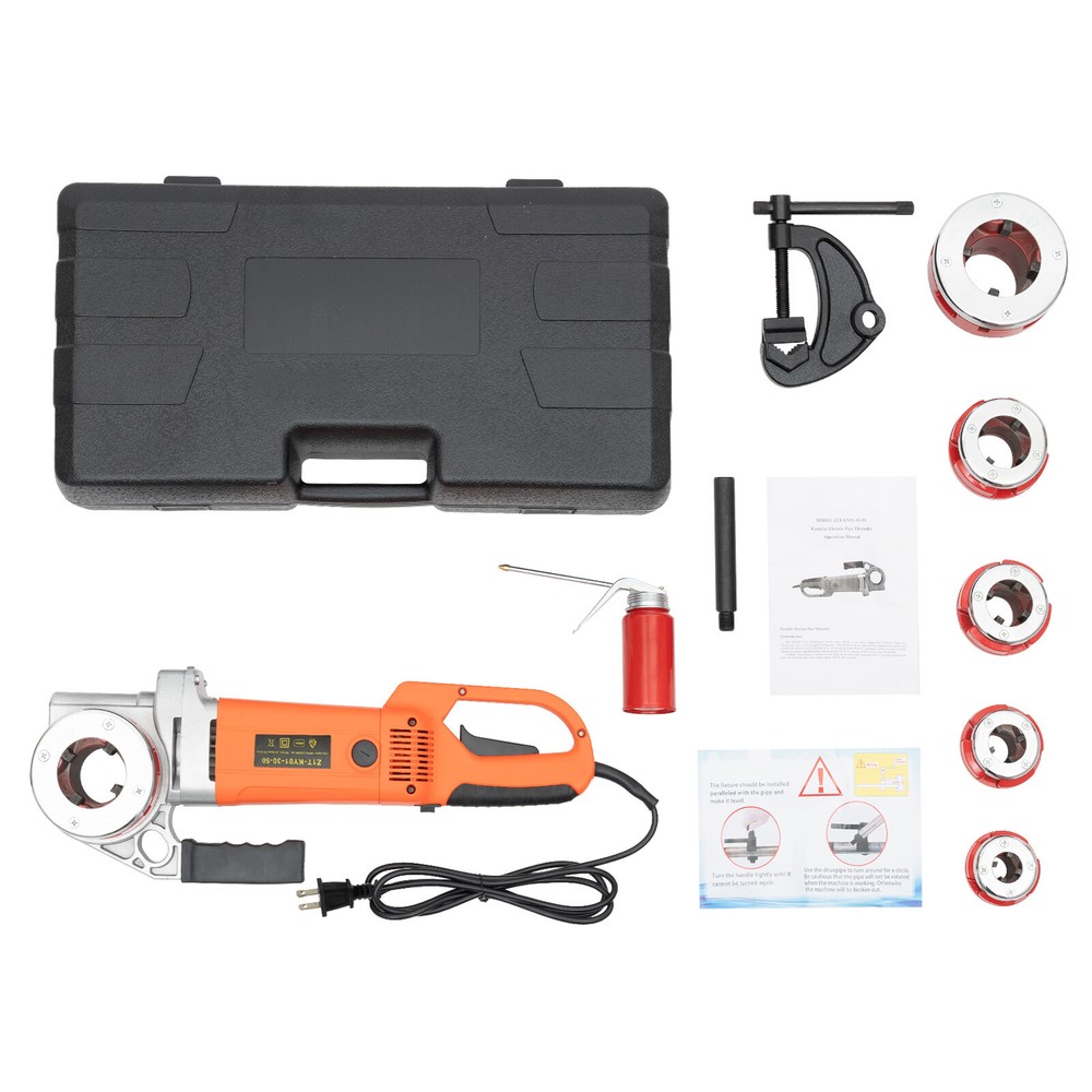Compact Electric Pipe Threading Machine with 6 Dies, 2300W Power