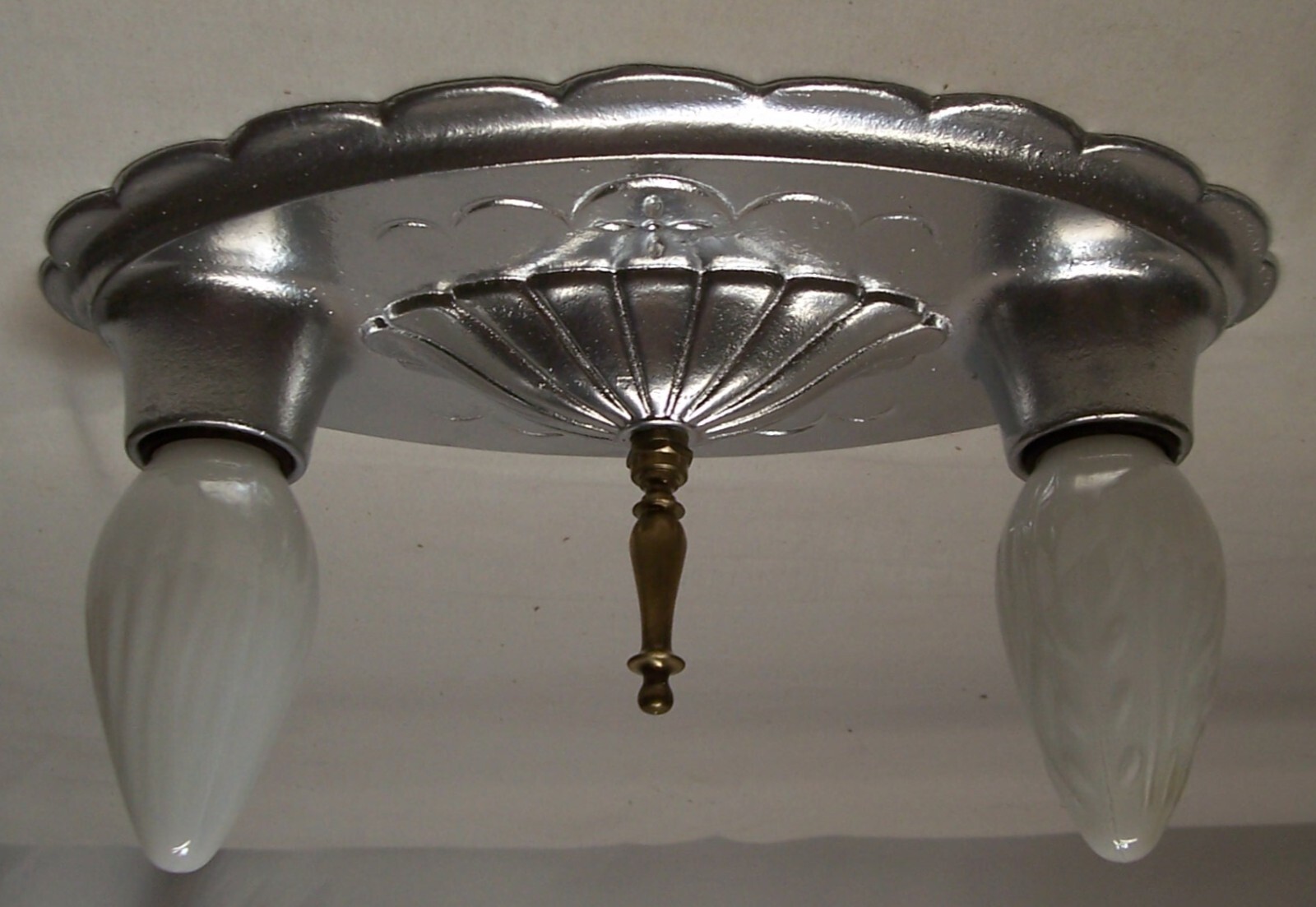 Antique Art Deco Light Vtg Ceiling Flush Cast Silver Victorian Restored USA #F71