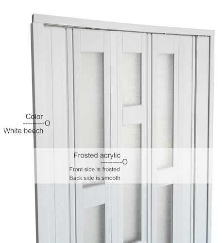 PVC Accordion Door with Frosted Acrylic Glass,Installation Hardware Included
