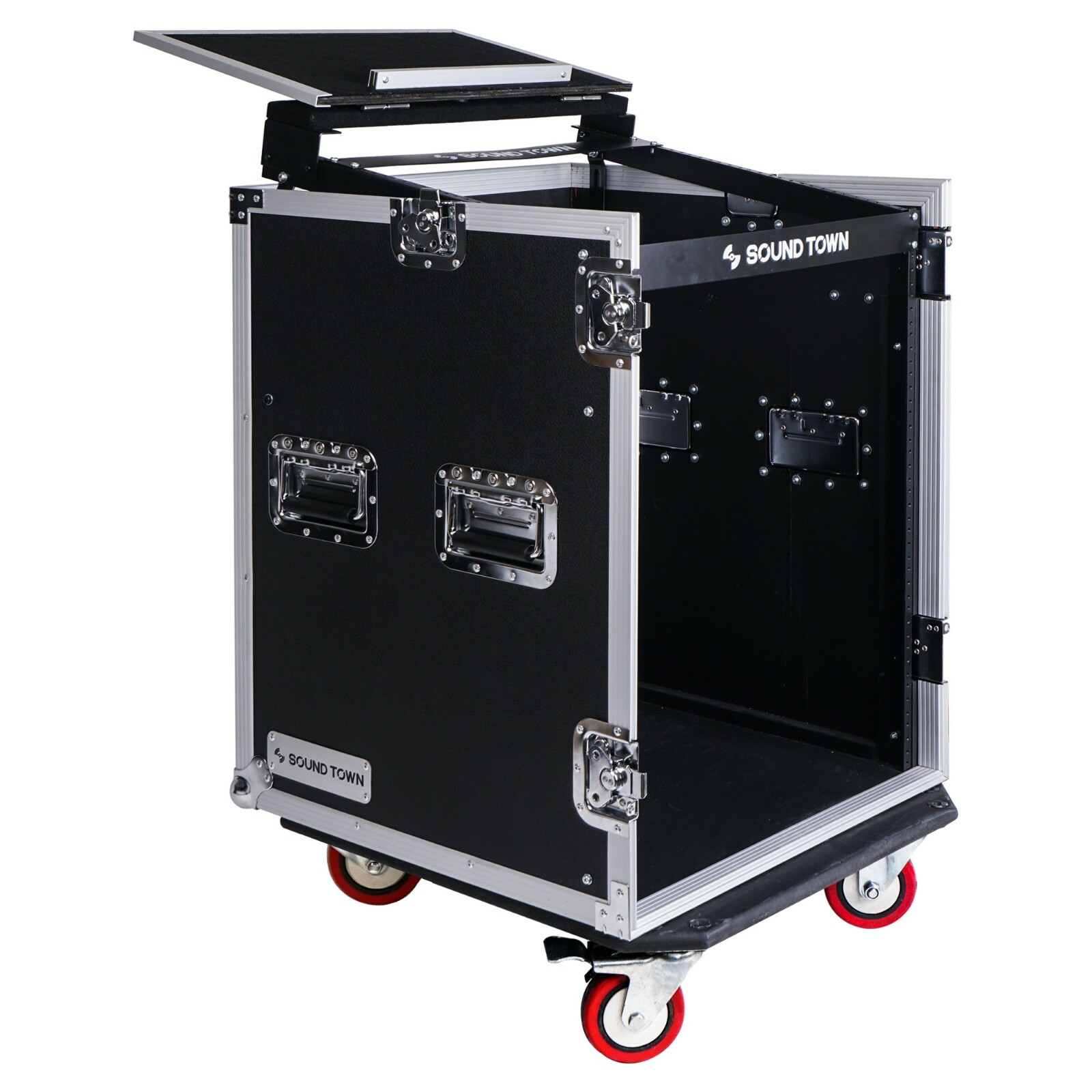 Sound Town 14U PA DJ Rack Road Case w/ 11U Slant Mixer Top, DJ Table STMR-14UWT
