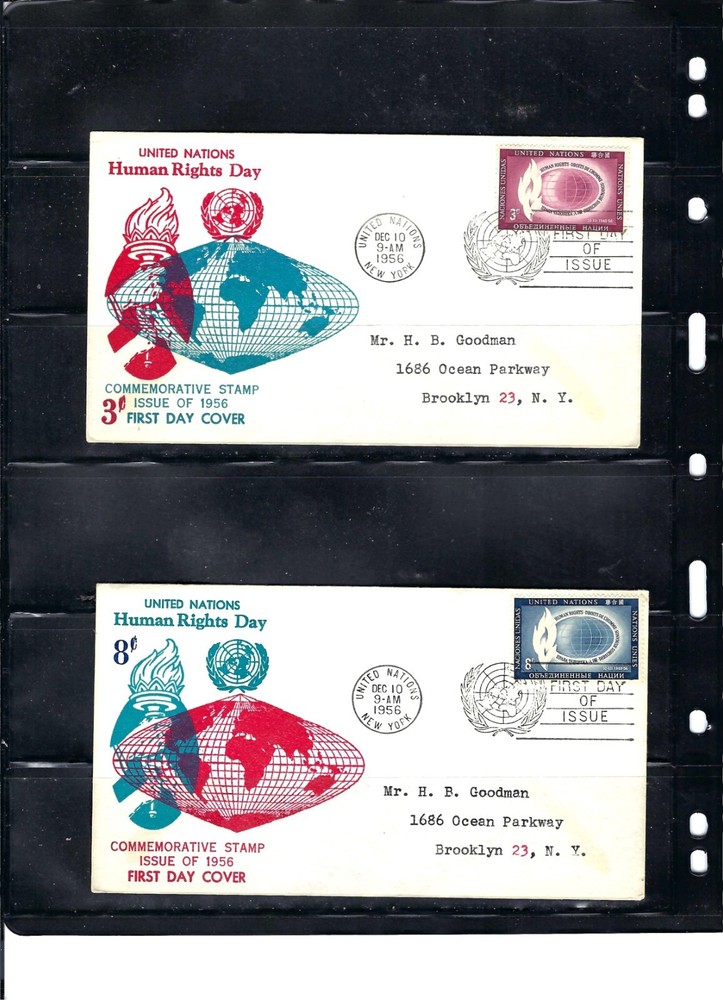 1956 HUMAN RIGHTS DAY FDC's - Scott# 47/48 - ??? Cachet (37)