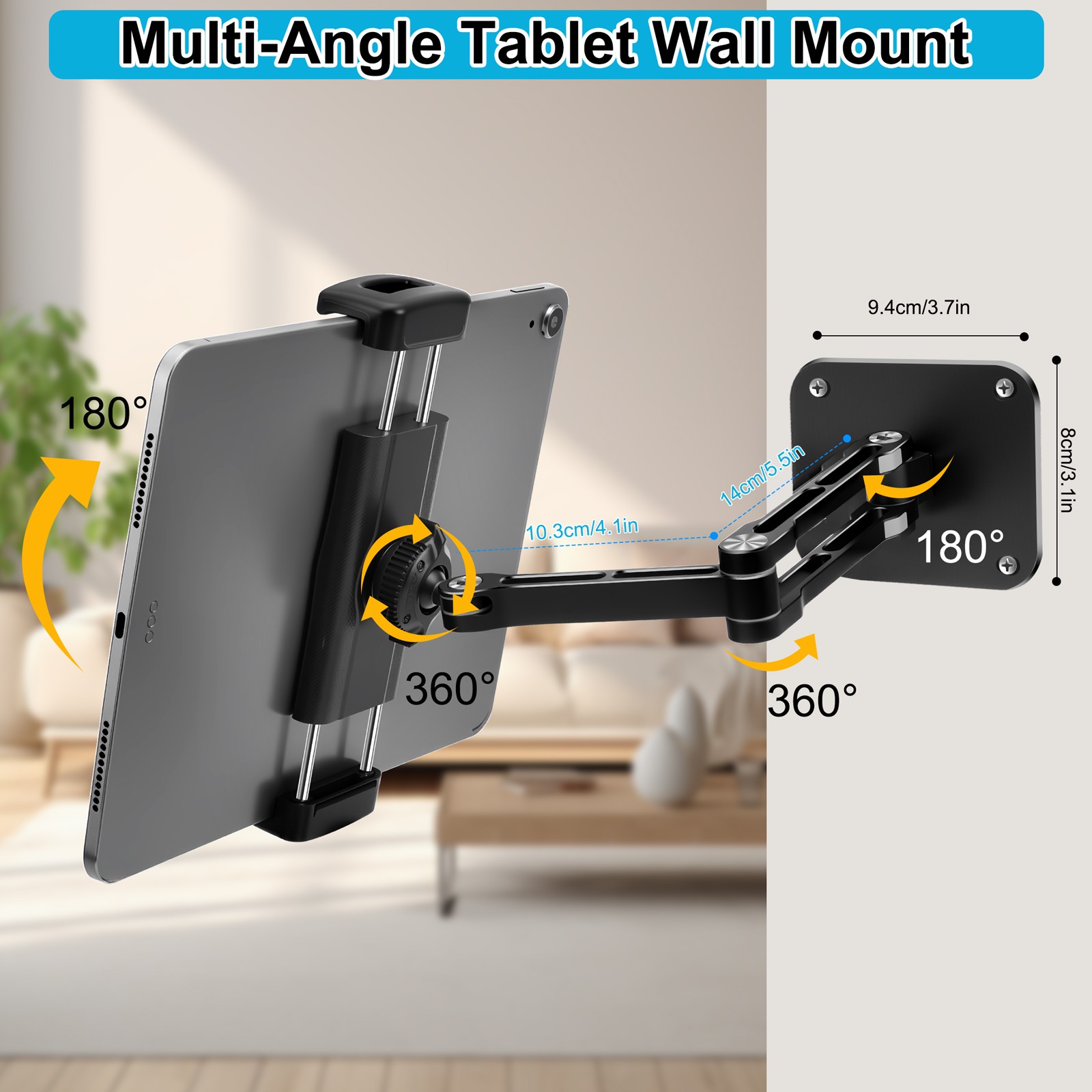 Tablet Wall Mount Holder 360° Rotating for 4.7-12.9"iPad Pro Air Mini Galaxy Tab