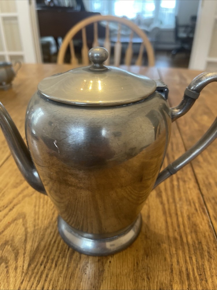 Vintage Academy Silver On Copper Tea Coffee Pot 7” Tall Sweeping Handle Nice 115