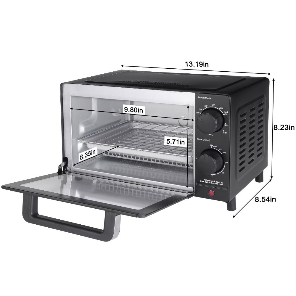 4-Slice Toaster Oven with Bake Function, Includes Baking Rack and Pan, Black,