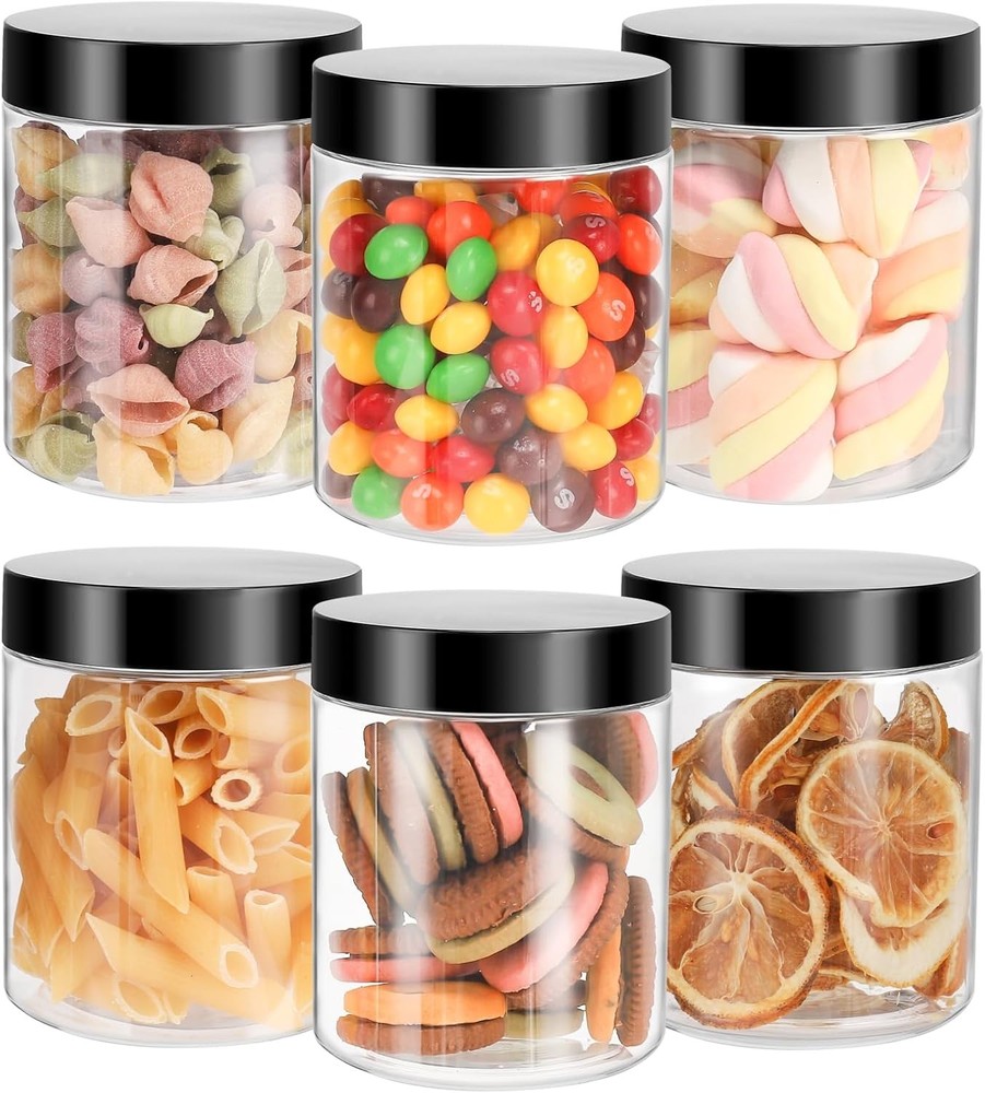 6 Pack Plastic Jars W/ Lids 8 oz Clear Storage Container Leakproof Plastic Mason