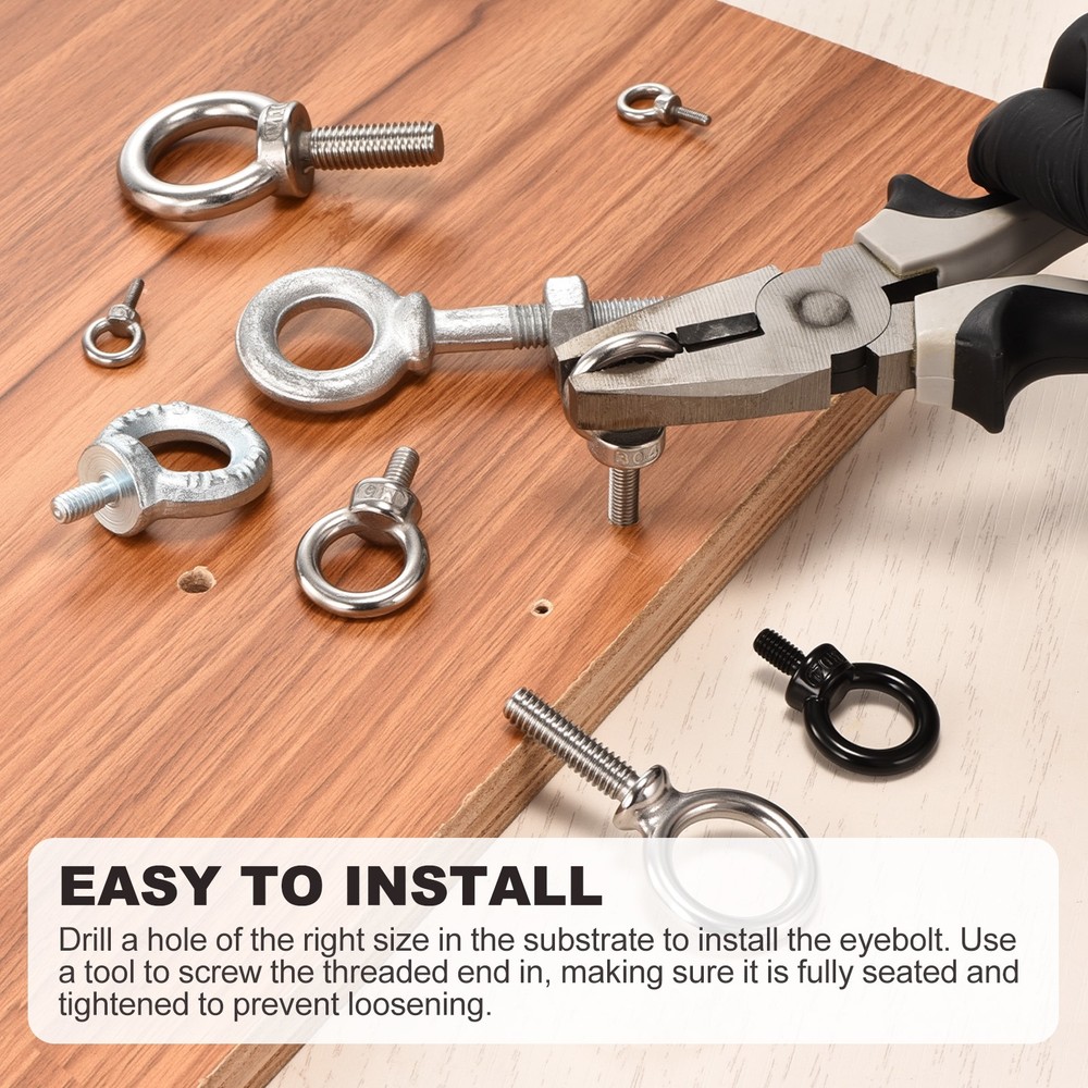 Shoulder Eye Bolt with Flat Washers & Nuts & Spring Washers (M10x30mm) 6Set