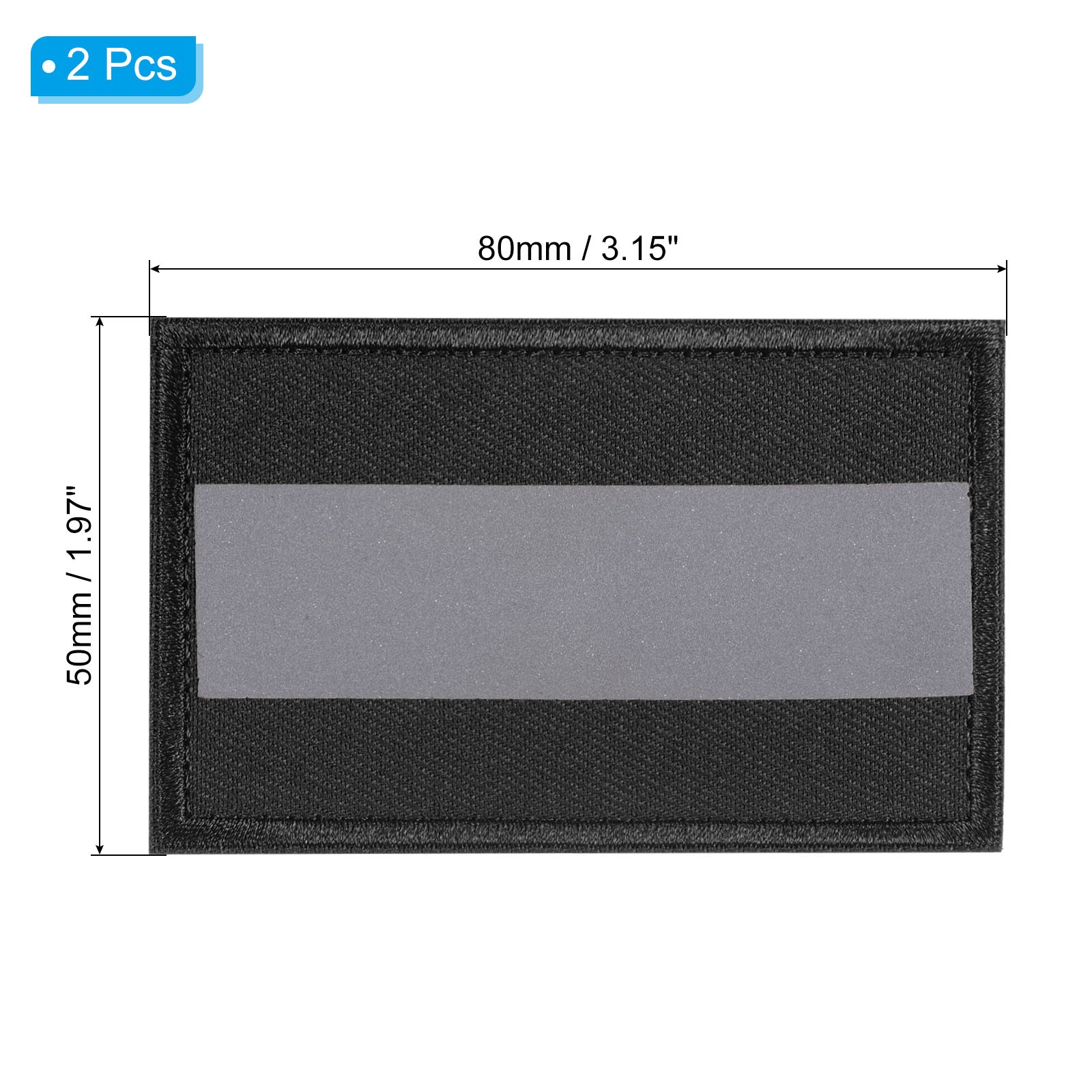 2pcs 2x3" Reflective Patch Hook and Loop Fastener Night Safety Appliques, Black