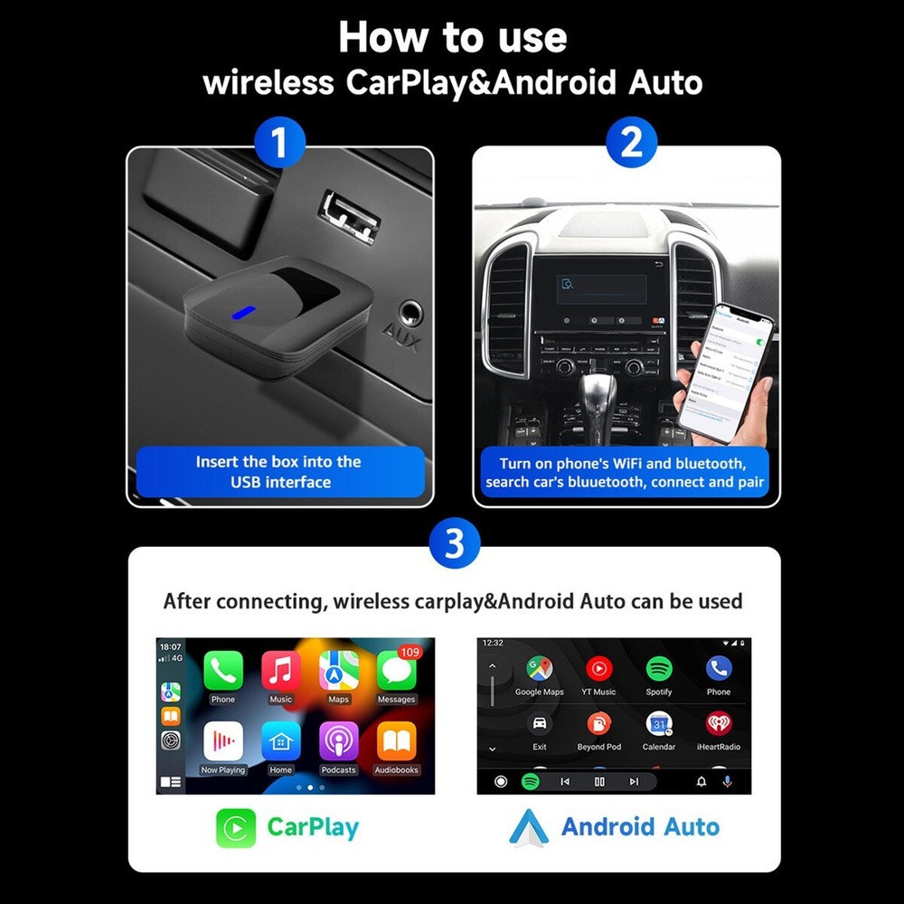 USB Wireless CarPlay Adapter Fit iPhone Apple Wireless Carplay Dongle Plug Play