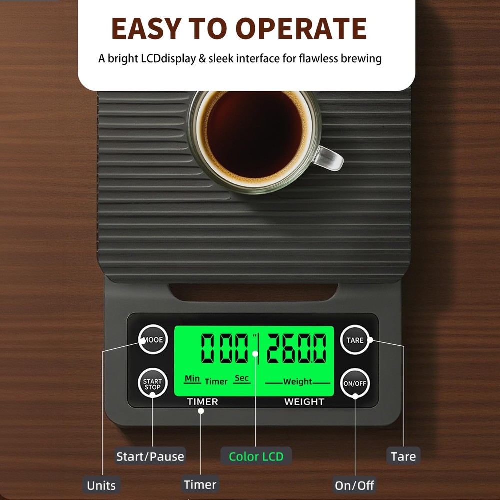 YONCON Coffee Scale with Timer - 0.1g Accurate, 3kg Drip Espresso Scale for P...
