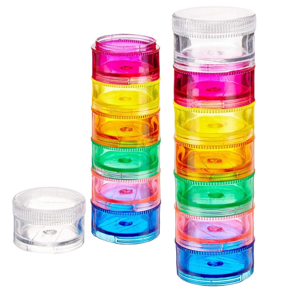 Pill Organizer 2 Pack 7 Day Rainbow Colored Stackable Twist Lock BPA-Free