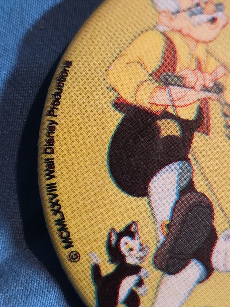 1978 Walt Disney's Pinocchio Pinback Button 3"