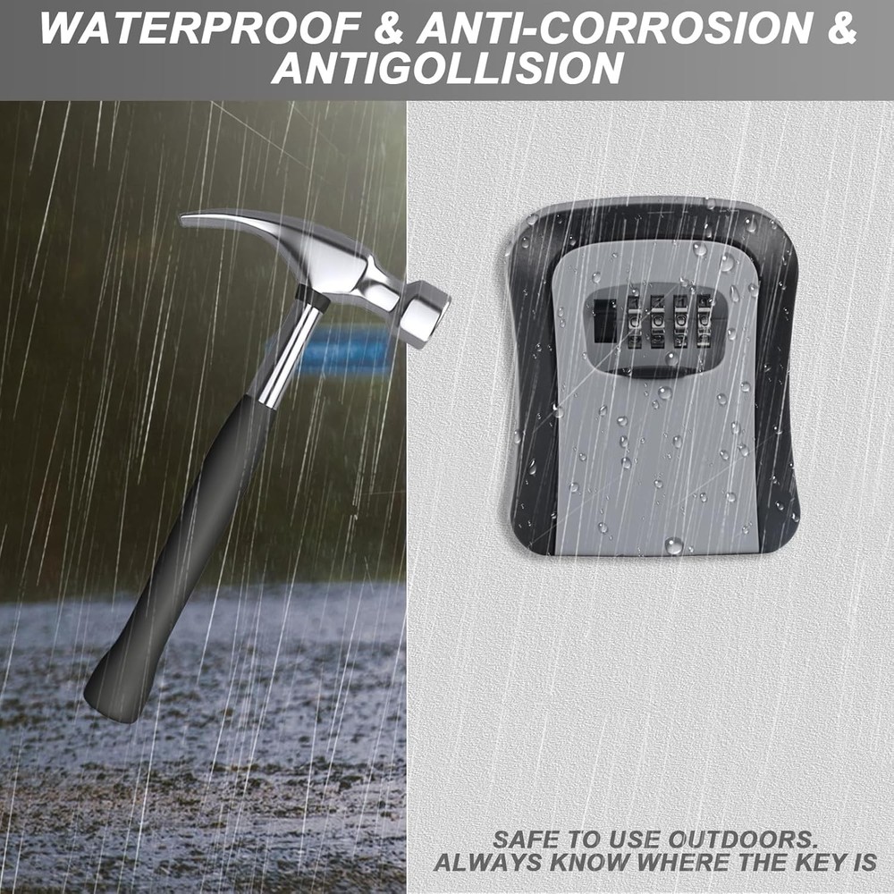 Key Lock Box for Outside, Wall Mounted, Waterproof Resettable Code Safe...