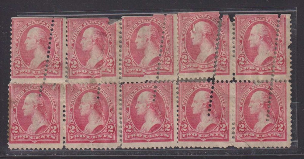 E5785: US #279B Unused Block of 10, Dramatic Perf, ERRORS