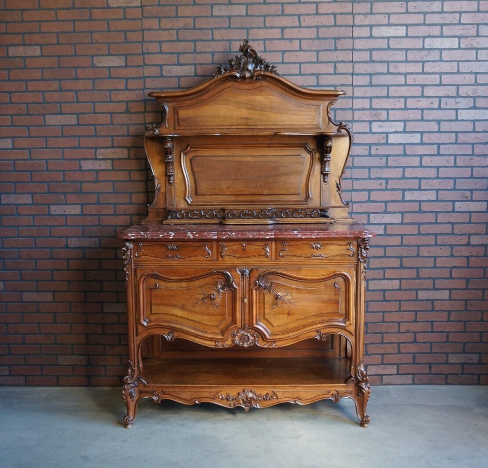 Louis XV Vaisselier ~ Server ~ Marble Top Buffet ~ Antique Rococo Sideboard