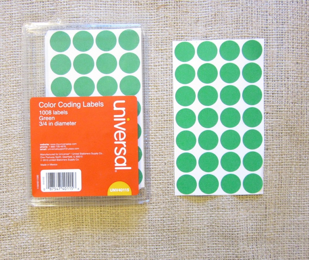 2016 GREEN UNIVERSAL 3/4" ROUND COLOR CODING LABELS STICKER DOTS INVENTORY CODE