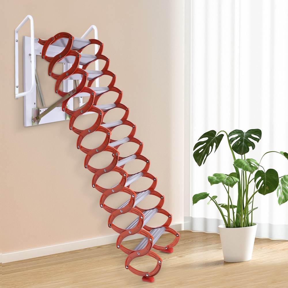12 Steps Attic Ladder Folding Loft Ladder Wall Mounted Pull Down Attic Stairs