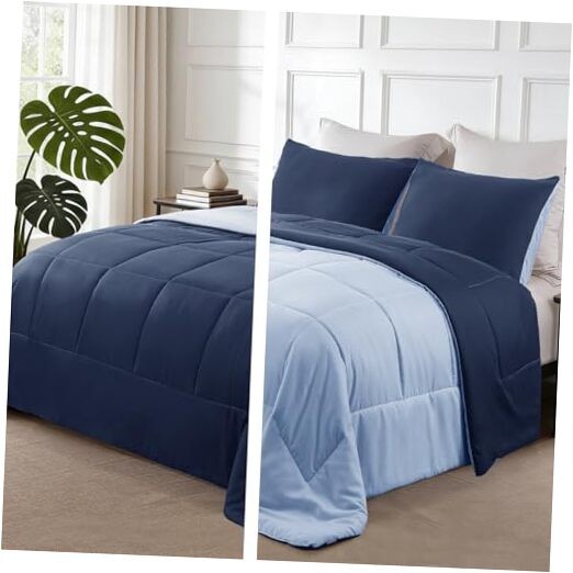 Lightweight Reversible Size Comforter Set, Down Alternative Queen Navy/ Blue