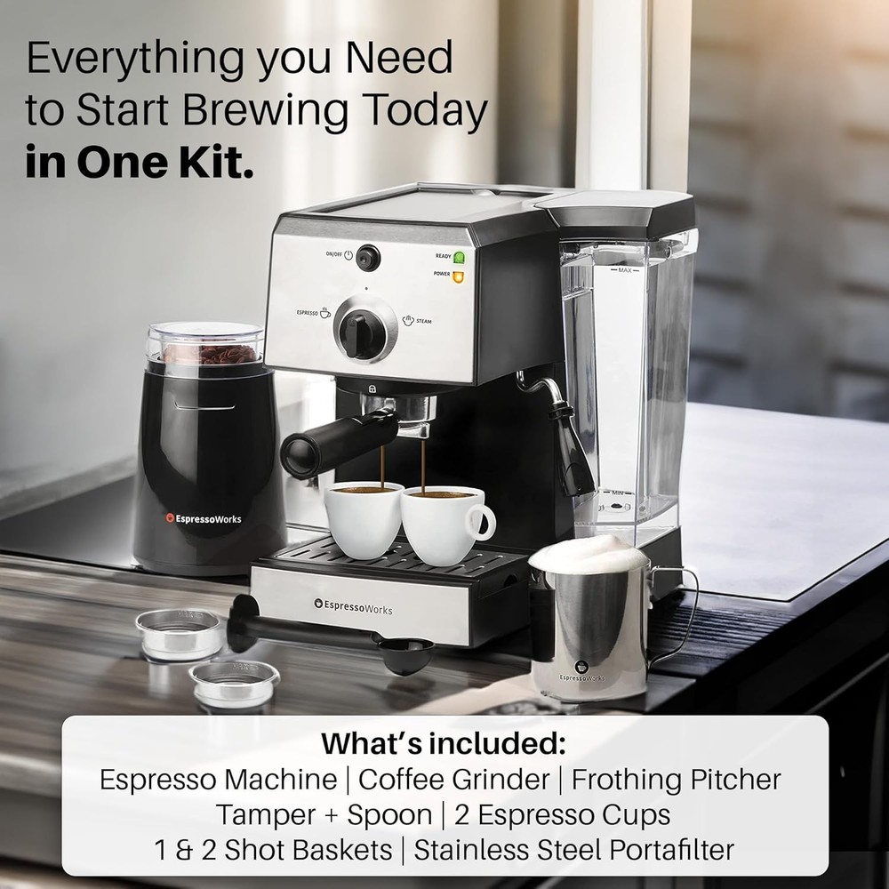 EspressoWorks Espresso Machine Set Grinder Frother Coffee Kit