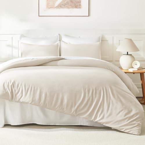 Comforter Set 3 Pieces Lightweight Fluffy Solid Bedding Comforter Queen Beige