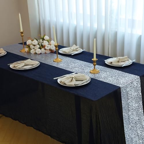 20Ft Silver Table Runner, Sparkly Metallic Glitter Foil 20FT Cracked Silver