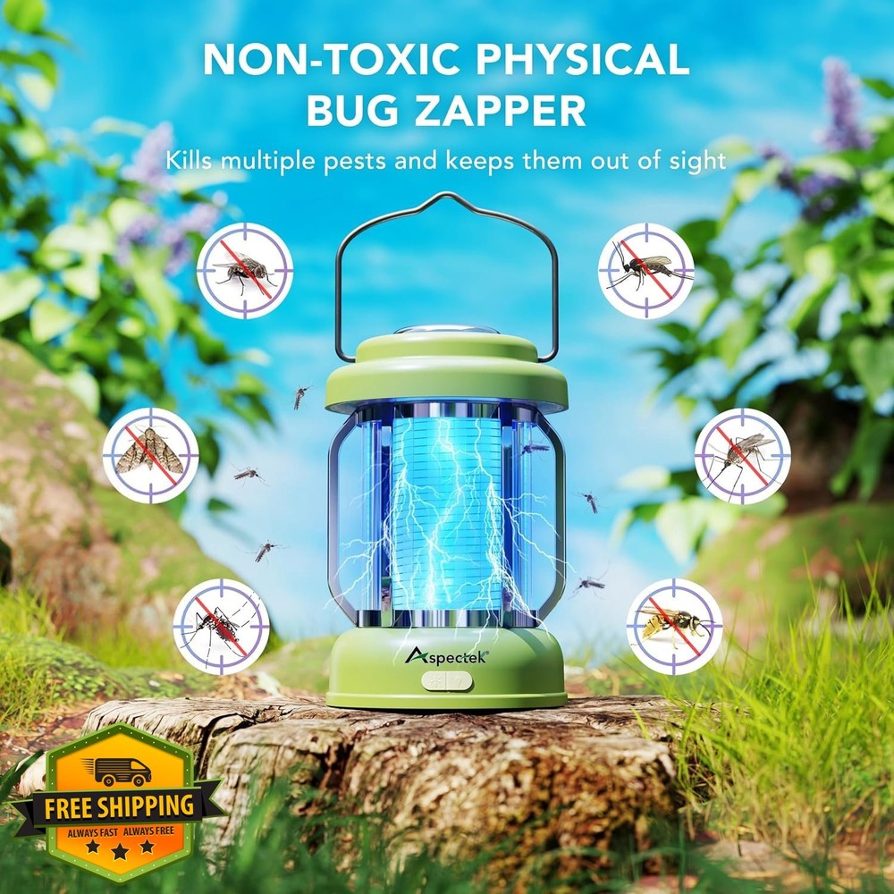 ASPECTEK Waterproof Bug Zapper Lantern Rechargeable Mosquito Fly Trap