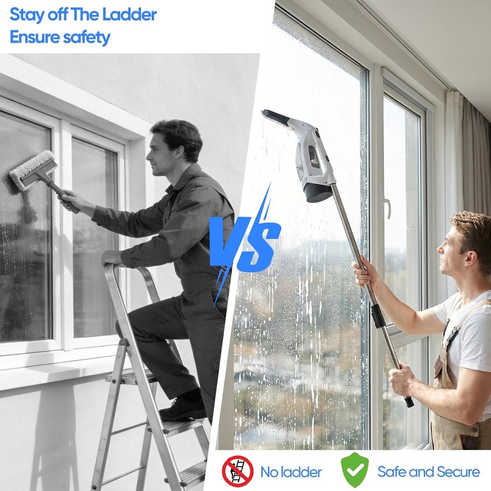 Cordless Window Vacuum Squeegee with Extension Pole Electric Window Cleaner Tool