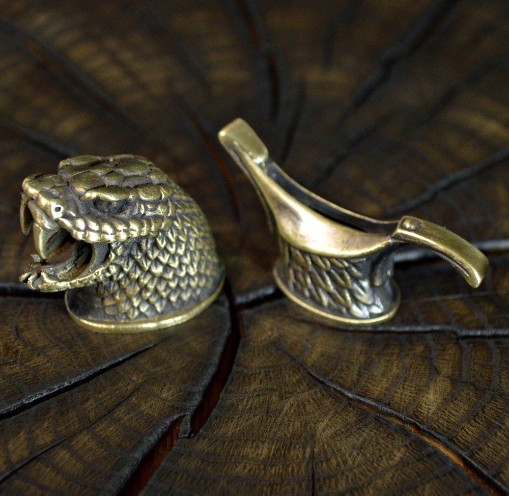 Set Basilisk unique solid bronze finger guard bolster & pommel for custom knife