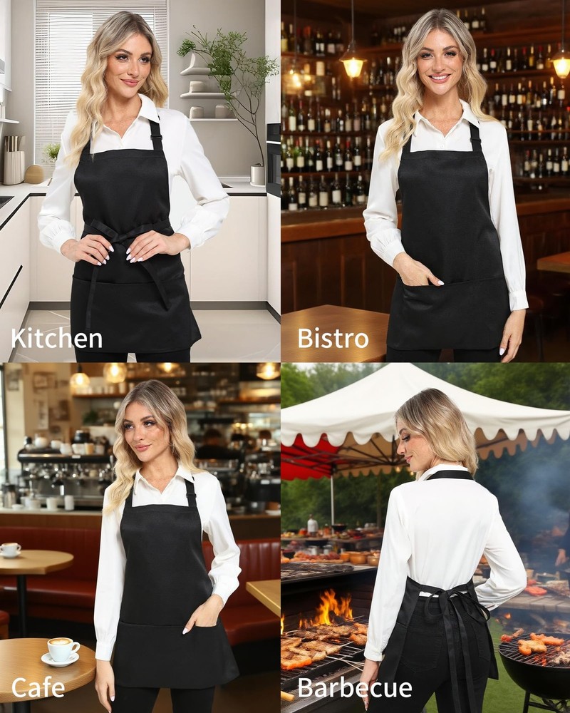3 Pockets Adjustable Bib Apron Chef Kitchen Cooking Aprons for Men, Black