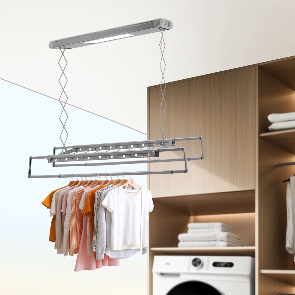 Ceiling-mounted Clothesline, Resealable Vertical Drying Rack W/ Led Light 8 Rods