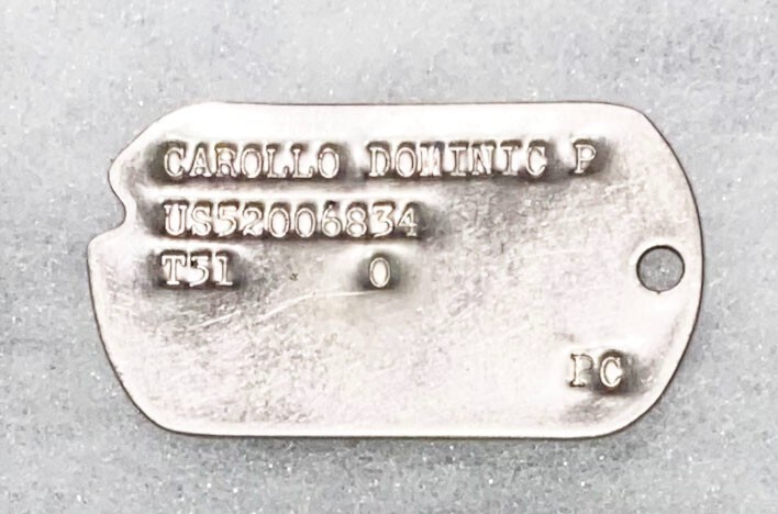 Post-WWII Dominic Carolla T-51 Single Dog Tag