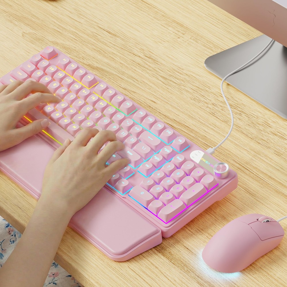 C98 Wired Keyboard and Mouse Combo, Wired Computer Keyboard with Wrist Rest, ...