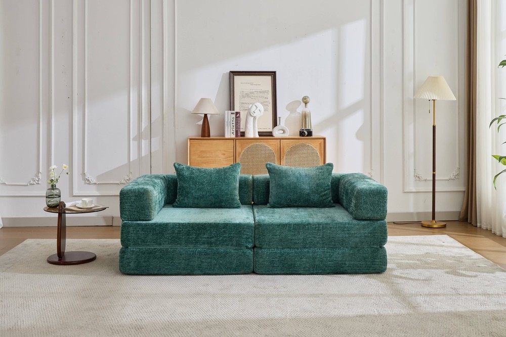 Convertible Fold Out Sleeper Sofa Bed, Floor Couch Loveseats w/Fixed-Shape Frame