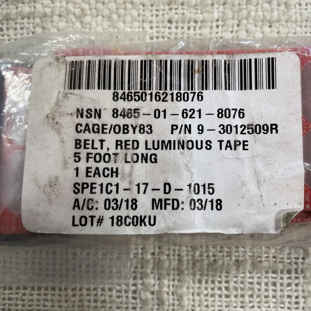 Cyalume Cyflect PT Hook & Loop Swatch 1 Patch 5.5' x 2" Red Belt