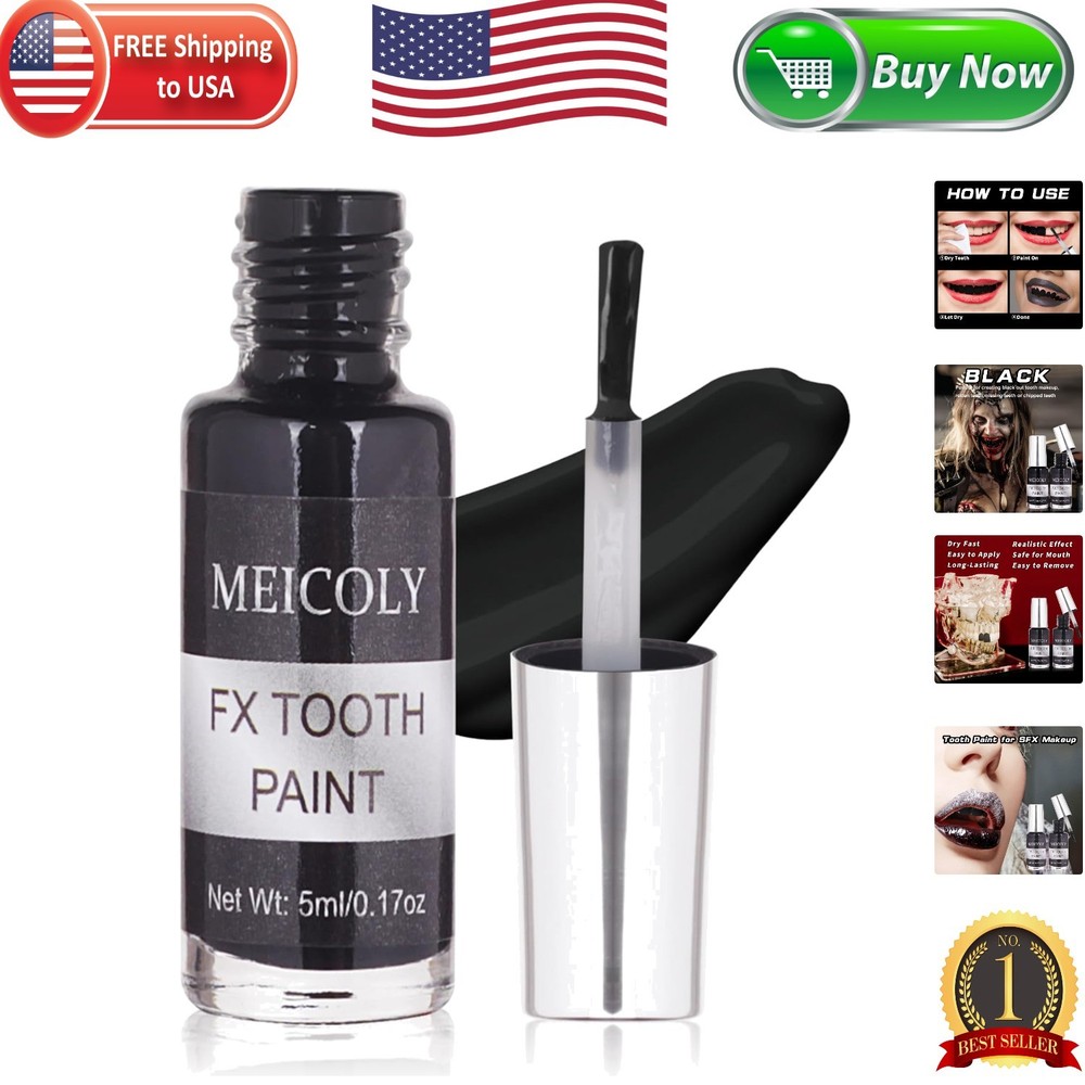 Black Tooth Paint - Professional Temporary Teeth Makeup for Cosplay & Halloween