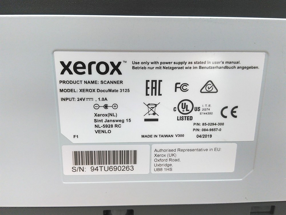 Xerox DocuMate 3125 Duplex Color Document USB Scanner No PSU