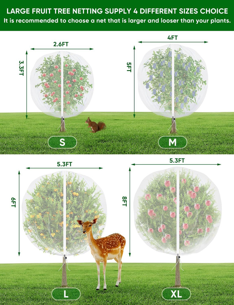 2 Pack 5.3x8Ft Fruit Tree Netting with Zipper & Drawstring for Garden Plants