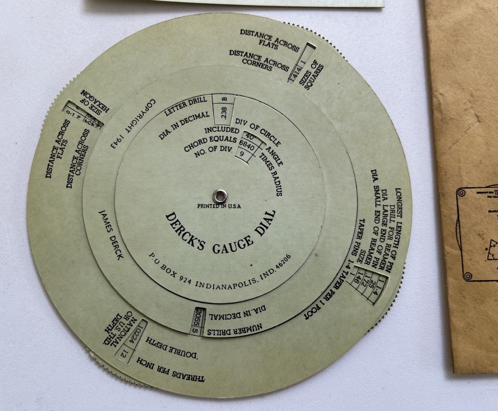DERCK'S GAUGE DIAL ONLY w Envelope VTG 1943