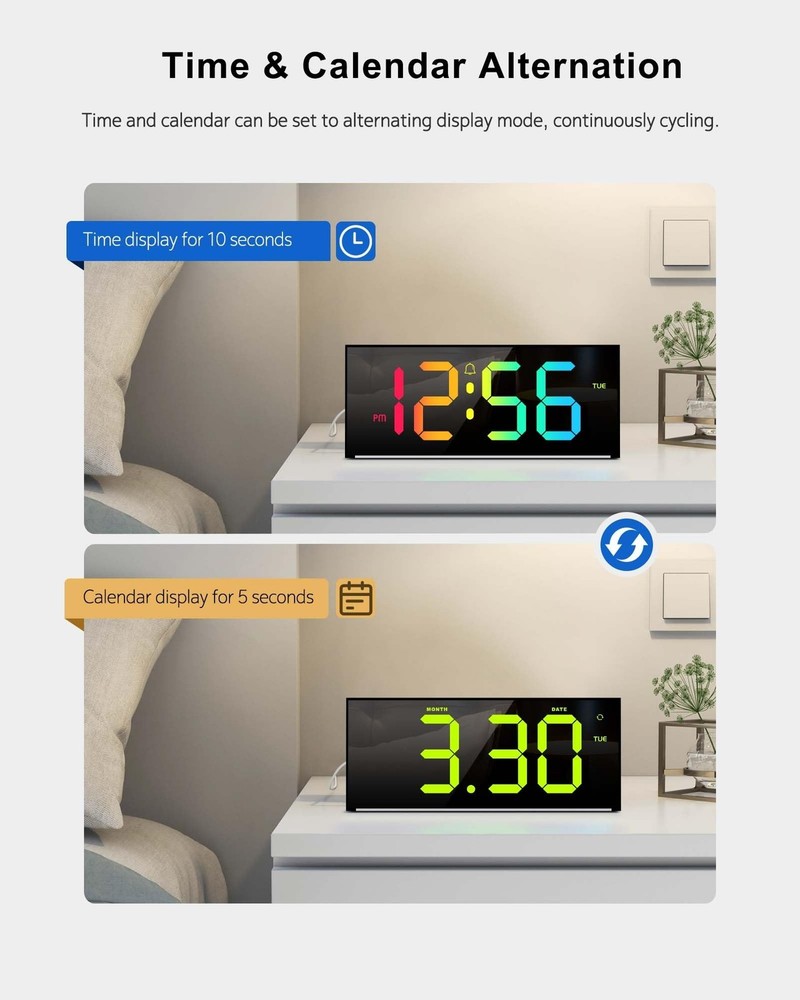 Large Digital Wall Clock 12", Digital Clock with Full Screen Displa... Fast Ship
