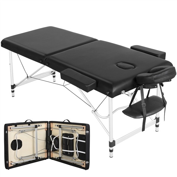 Easy Carrying 2 Fold Aluminum Massage Table Lightweight Tattoo Table, Black,Used